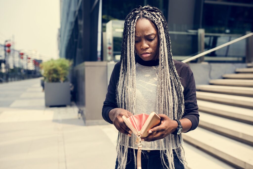 African descent checking her wallet