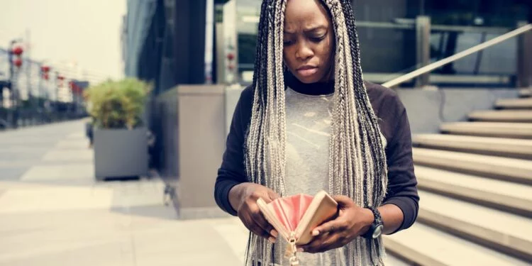 African descent checking her wallet