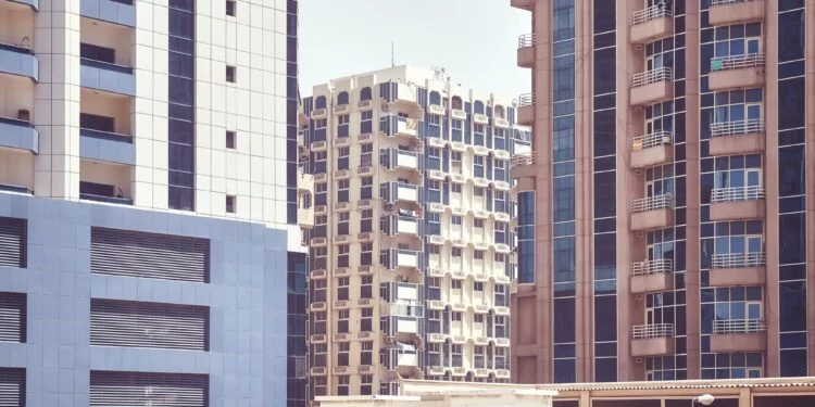 Close up picture of residential buildings facades.