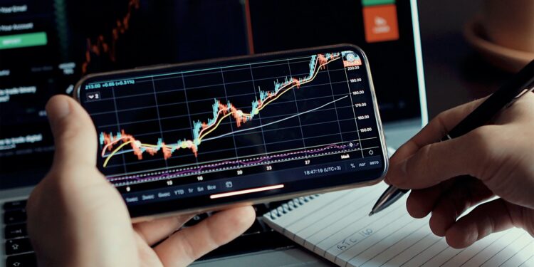 investment stockbroker stock market analysis data graph on smartphone