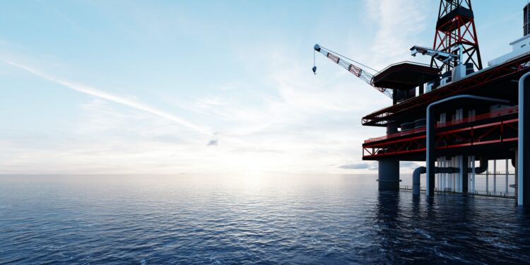 Oceaneering Granted 3-Year Asset Integrity Contract in Middle East 1 Oil platform on the ocean. Offshore drilling for gas and petroleum