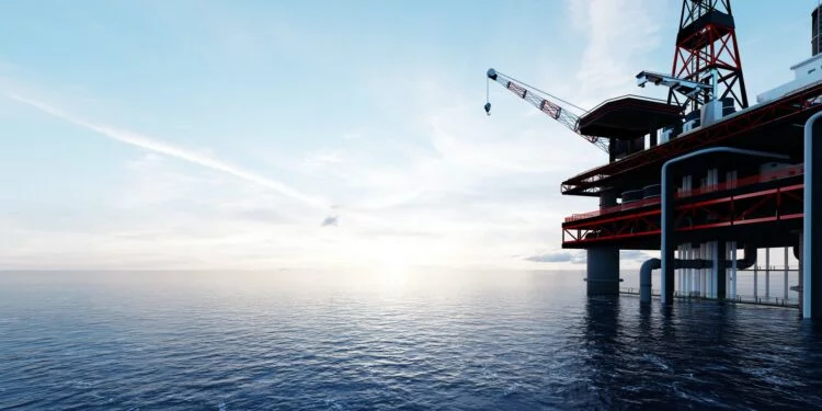 Oil platform on the ocean. Offshore drilling for gas and petroleum