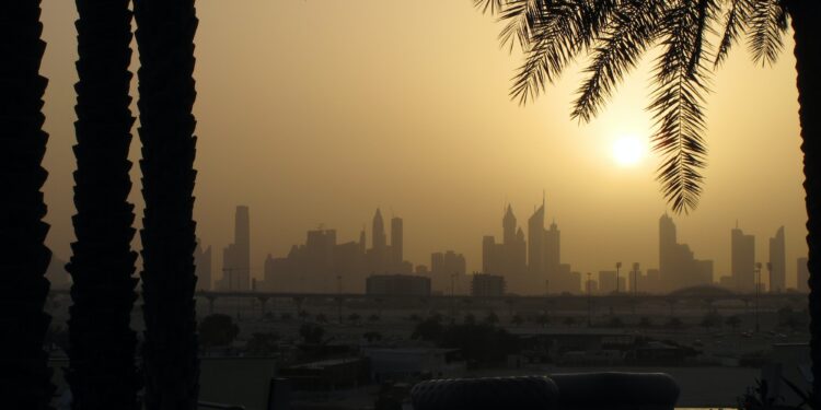 Sunset and Dubai skyline