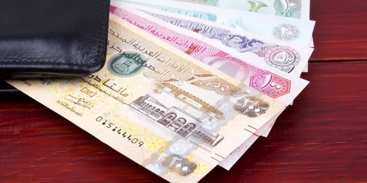 United Arab Emirates Dirham in the black wallet