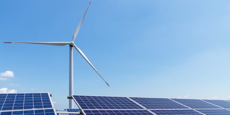 wind turbine and solar panels for clean energy