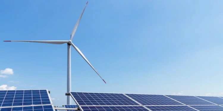 wind turbine and solar panels for clean energy