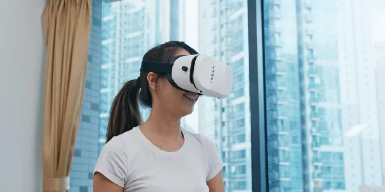 Woman play VR at home