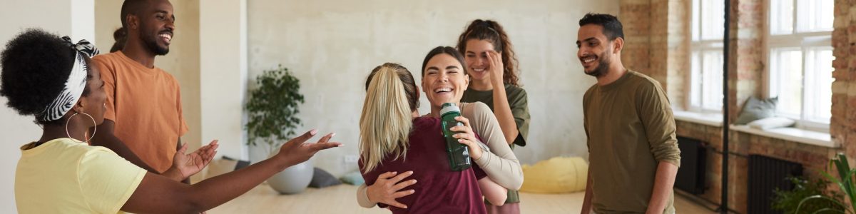 Happy people in health club