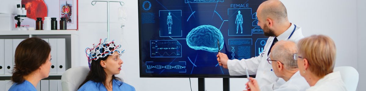 Nurse testing new innovation for brain scanning